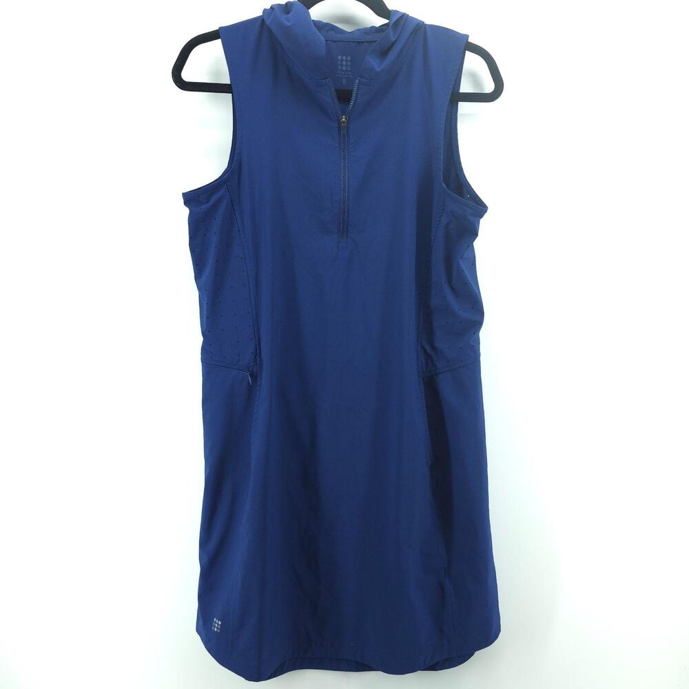 Title Nine Dress Womens 8 Blue Hooded Sleeveless Athleisure Zip Pockets Travel